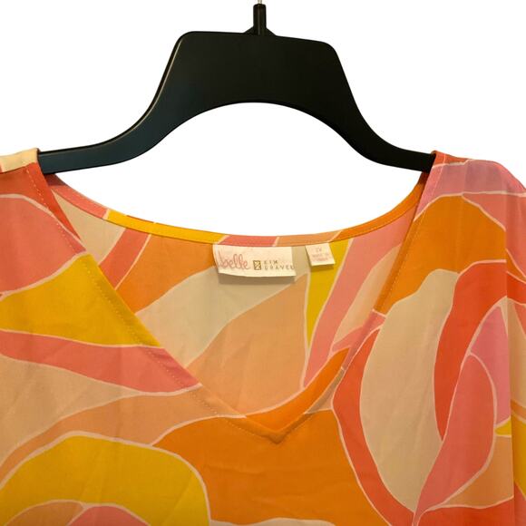 Belle Kim Gravel Aloha Poncho Sunshine Waves Orange Pink 2X - Picture 2 of 7